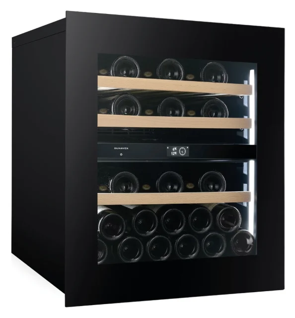 Vitrine de vin Dunavox  - Vitrină de vin încorporabilă Dunavox DVN-32.85DB.TO Noble, 2 zone, 32 sticle, 71,5 cm, clasa F, negru