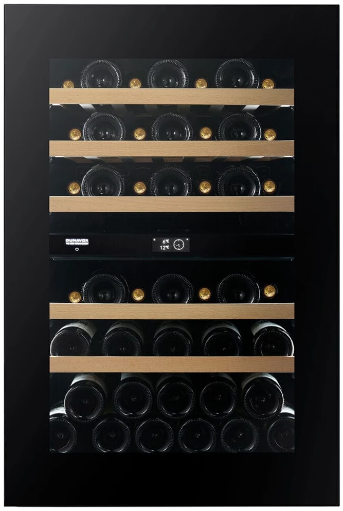 Vitrine de vin Dunavox  - Vitrină de vin încorporabilă Dunavox DVN-44.120DB.TO Noble, 2 zone, 44 sticle, 88,2 cm, clasa F, negru