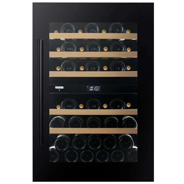 Vitrine de vin Dunavox  - Vitrină de vin încorporabilă Dunavox DVP-44.120DB Prime, 2 zone, 44 sticle, 88,2 cm, clasa F, negru