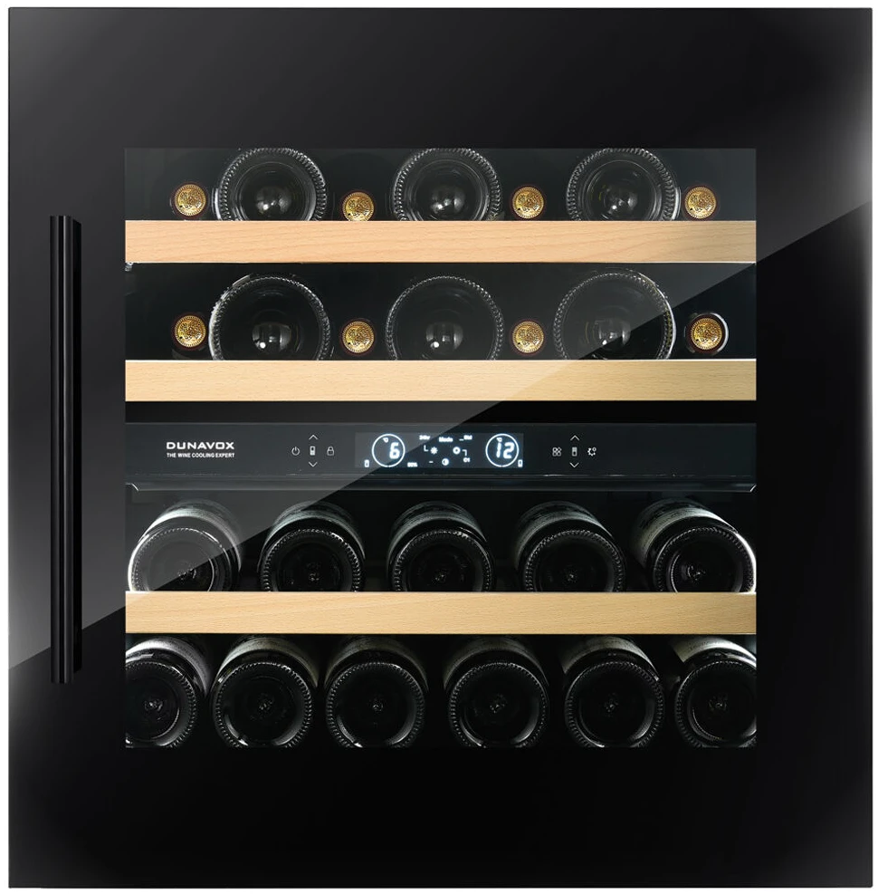 Vitrine de vin Dunavox  - Vitrină de vin încorporabilă Dunavox DVS-25.65DB Spirit, 2 zone, 25 sticle, 59,5 cm, clasa F, negru