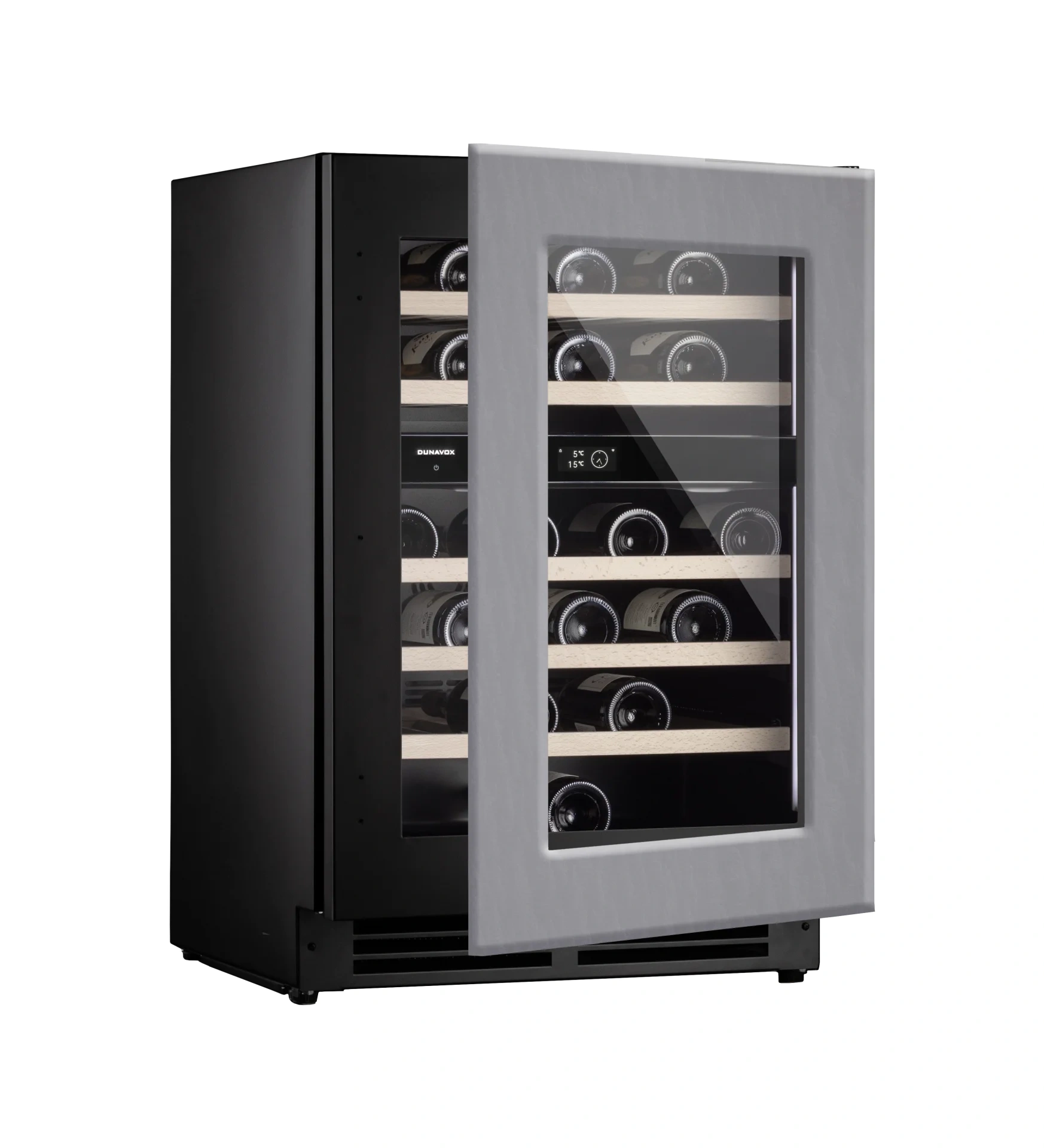 Vitrine de vin Dunavox  - Vitrină de vin încorporabilă sub blat Dunavox DAUF-41.146DOP.TO Flow, 2 zone, 41 sticle, 88 cm, clasa F, pentru panou de mobilier