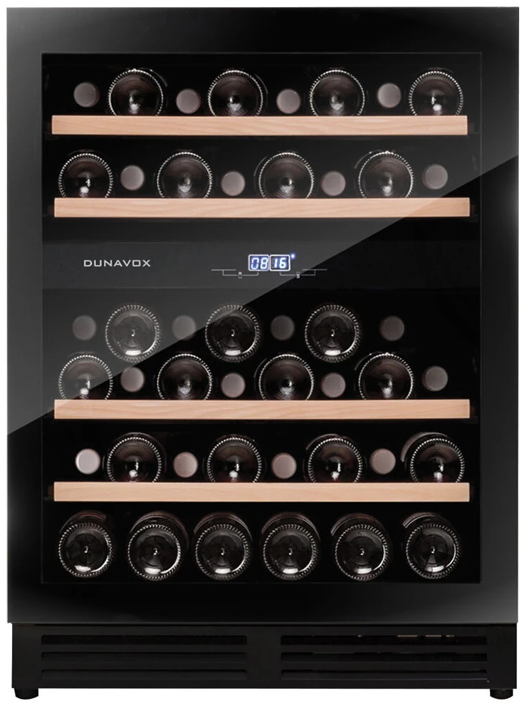 Vitrine de vin Dunavox  - Vitrină de vin încorporabilă sub blat Dunavox DAUF-45.125DB.TO Flow, 2 zone, 45 sticle, 88 cm, clasa G, negru