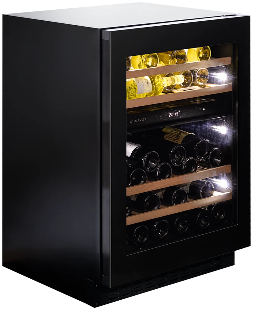 Vitrină de vin încorporabilă sub blat Dunavox DAUF-45.125DB.TO Flow, 2 zone, 45 sticle, 88 cm, clasa G, negru [2]
