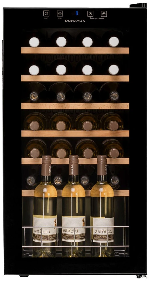 Vitrine de vin independente - Vitrină de vin independentă Dunavox DXFH-28.88 Home, 1 zonă, 28 sticle, 84,5 cm, clasa F, negru
