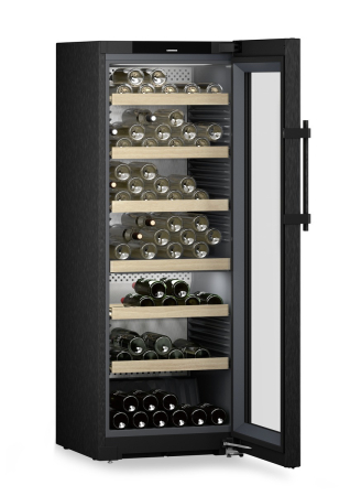 Racitoare de vin independente - Vitrină de vin independentă Liebherr WPbsi 5052 Vinidor, 2 zone, 131 sticle, 165,4 cm, clasa F, BlackSteel