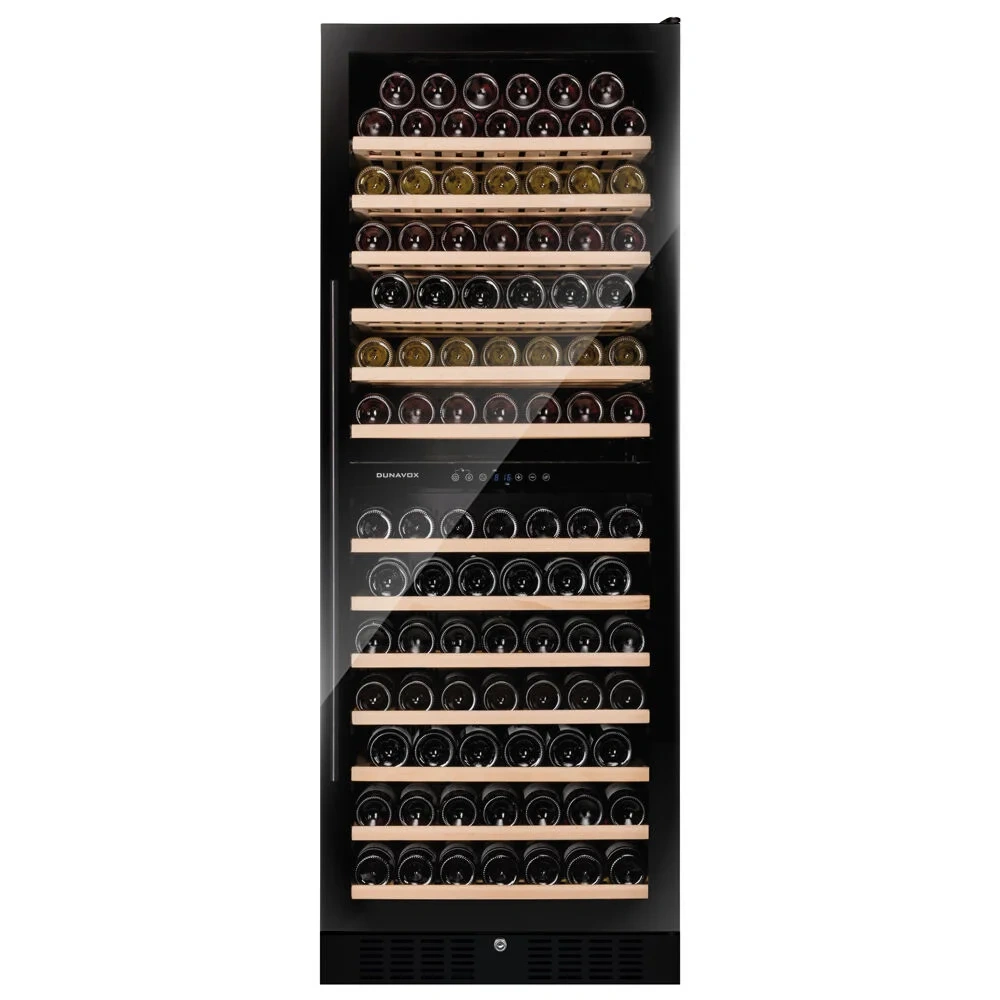 Vitrine de vin Dunavox  - Vitrină de vin independentă sau încorporabilă Dunavox DX-108.330DB Grande, 2 zone, 101 sticle, 167 cm, clasa G, negru