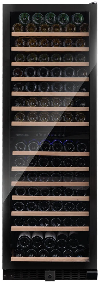 Vitrine de vin Dunavox  - Vitrină de vin independentă sau încorporabilă Dunavox DX-166.428DBK Grande, 2 zone, 166 sticle, 177 cm, clasa G, negru