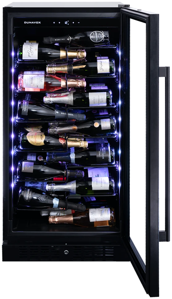 Vitrină de vin independentă sau încorporabilă Dunavox DX-70.258B Sera, 1 zonă, 70 sticle, 121,5 cm, clasa F, negru [3]