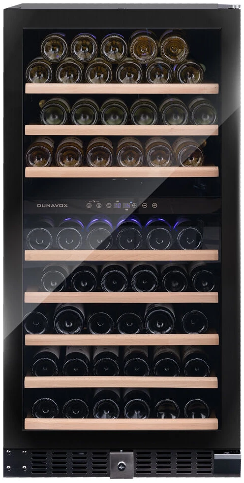  Vitrine de vin independente - Vitrină de vin independentă sau încorporabilă Dunavox DX-94.270DBK Grande, 2 zone, 94 sticle, 121,5 cm, clasa G, negru