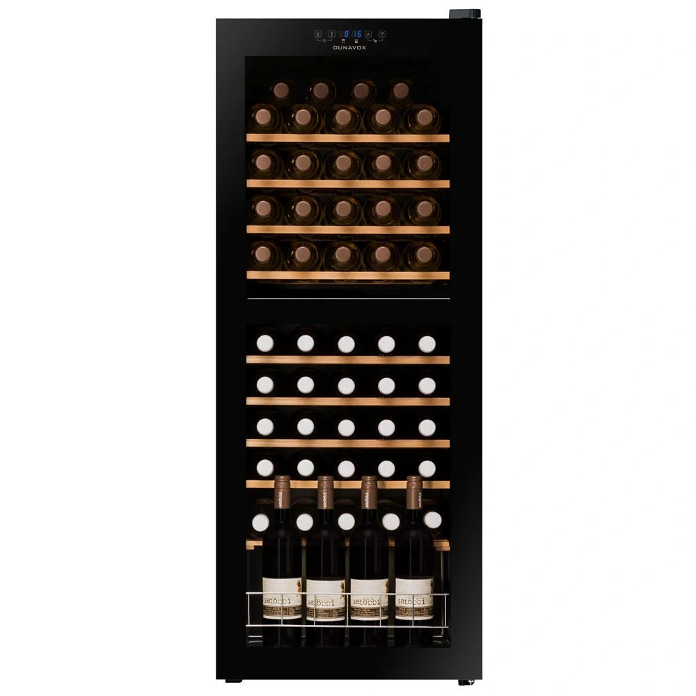 Vitrine de vin Dunavox  - Vitrină de vin independentă sau încorporabilă Dunavox DXFH-50.142 Home, 2 zone, 50 sticle, 129,5 cm, clasa G, negru