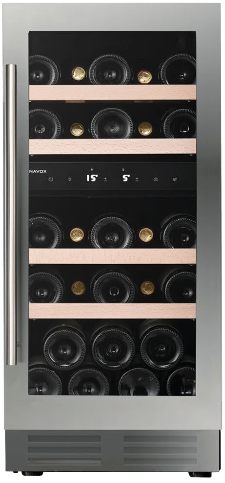 Vitrine de vin Dunavox  - Vitrină de vin sub blat sau independentă Dunavox DAUF-32.78DSS Flow, 2 zone, 32 sticle, 82 cm, clasa G, inox