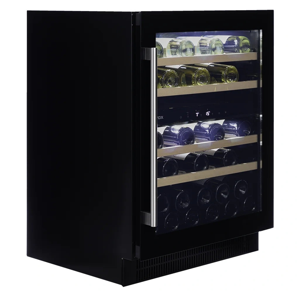 Vitrine de vin Dunavox  - Vitrină de vin sub blat sau independentă Dunavox DAUF-39.121DMB Flow, 2 zone, 39 sticle, 82 cm, clasa F, negru mat