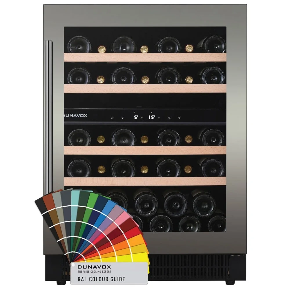 Vitrine de vin Dunavox  - Vitrină de vin sub blat sau independentă Dunavox DAUF-39.121DC Flow, 2 zone, 39 sticle, 82 cm, clasa F, culoare RAL personalizabilă