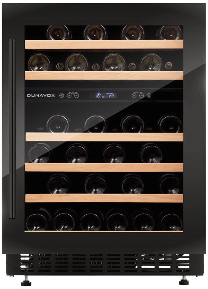 Vitrine de vin Dunavox  - Vitrină de vin sub blat sau independentă Dunavox DAUF-46.145DB Flow, 2 zone, 46 sticle, 82 cm, clasa G, negru