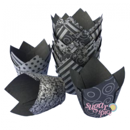 Briose - chese-tulip-lalea-hartie-copt-briose-negru-argintiu-50x80mm-25buc