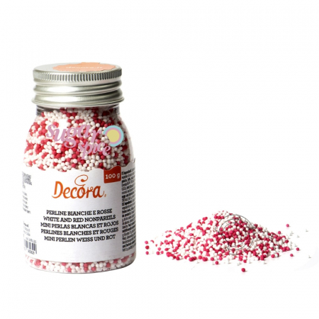 DECORARE - perle-zahar-nonpareils-1mm-rosu-alb-decor-prajituri-cofetarie