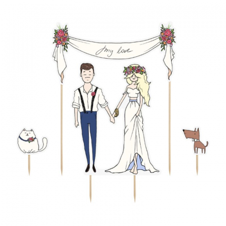 Ornamente - topper-tort-petrecere-nunta-cake-topper-my-love-candybar