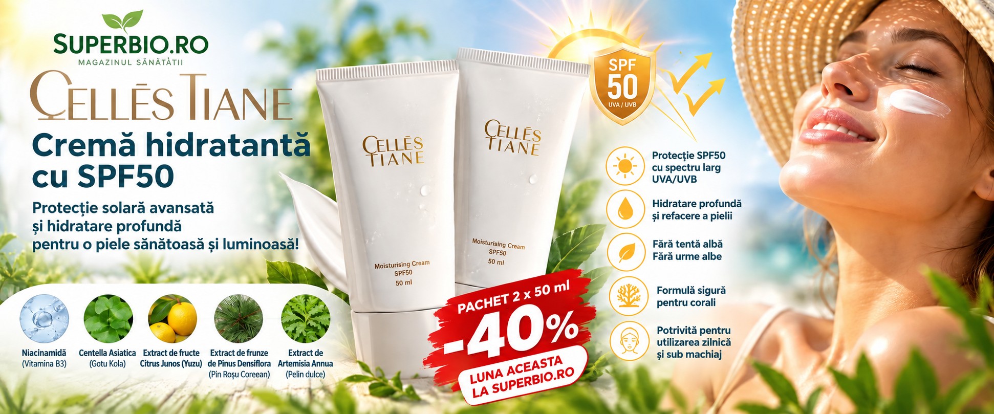 Promo 2x Crema hidratanta cu SPF50 (-40%)