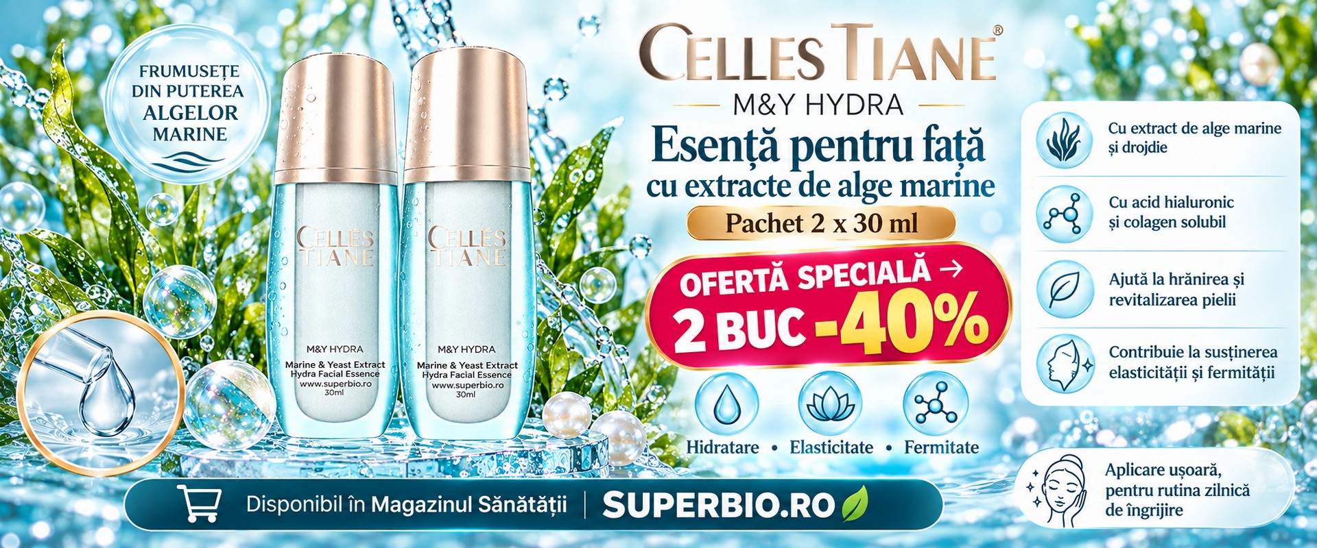 Promo 2x Esenta pentru fata cu extract de alge marine M&Y Hydra Celles Tiane (-40%)