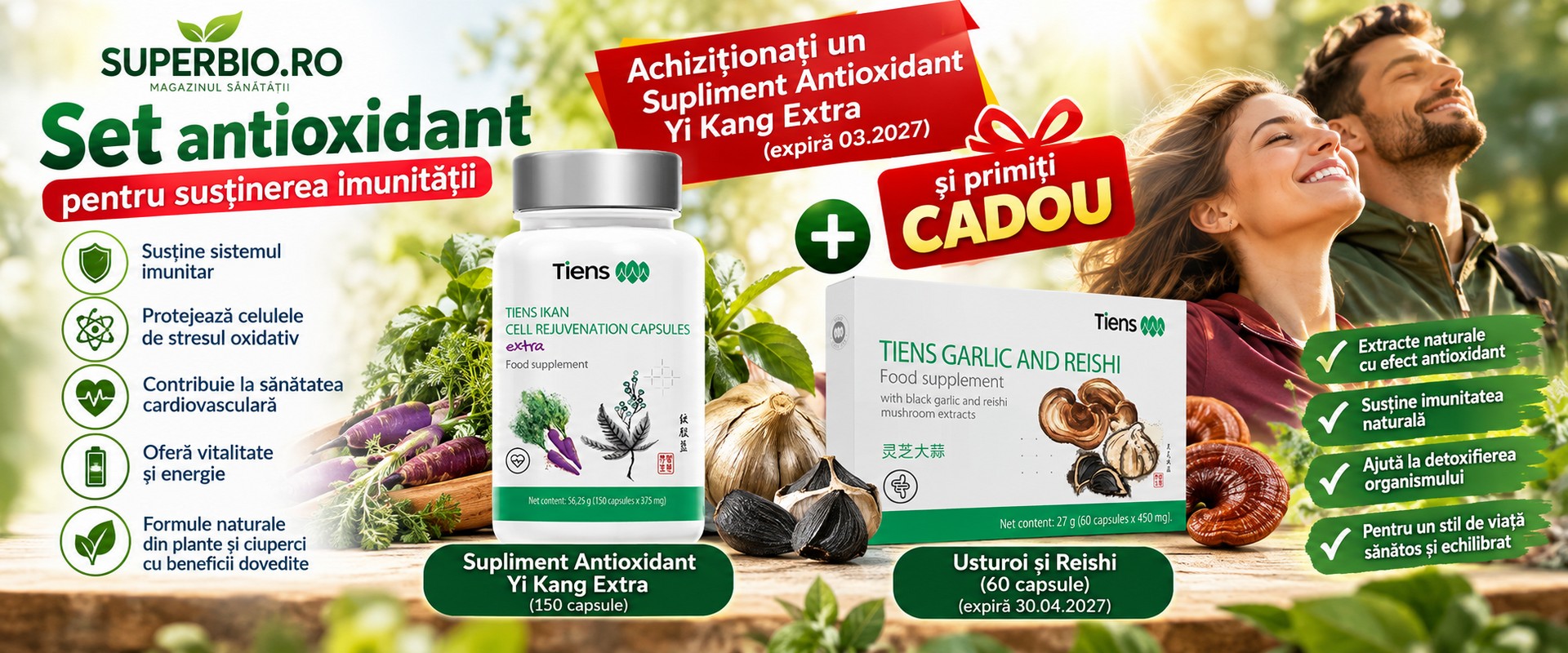 Set antioxidant pentru susținerea imunității – TIENS Yi Kang Extra + Usturoi și Reishi CADOU