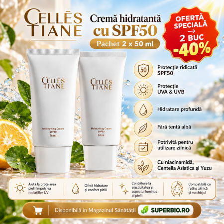 Cosmetice si Ingrijire Personala - Cremă hidratantă cu SPF50 Celles Tiane – Pachet 2 x 50 ml, Ofertă -40%