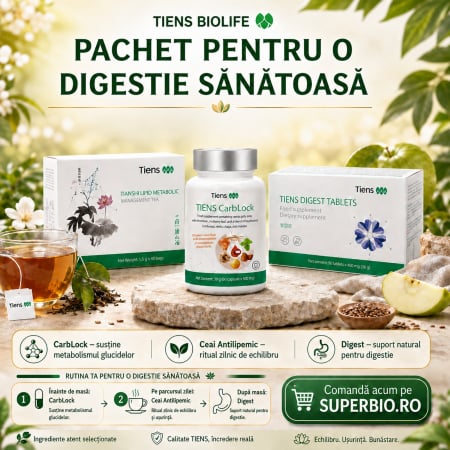 Suplimente Nutritive - Pachet pentru o Digestie Sănătoasă TIENS BIOLIFE – CarbLock, Ceai Antilipemic și Digest