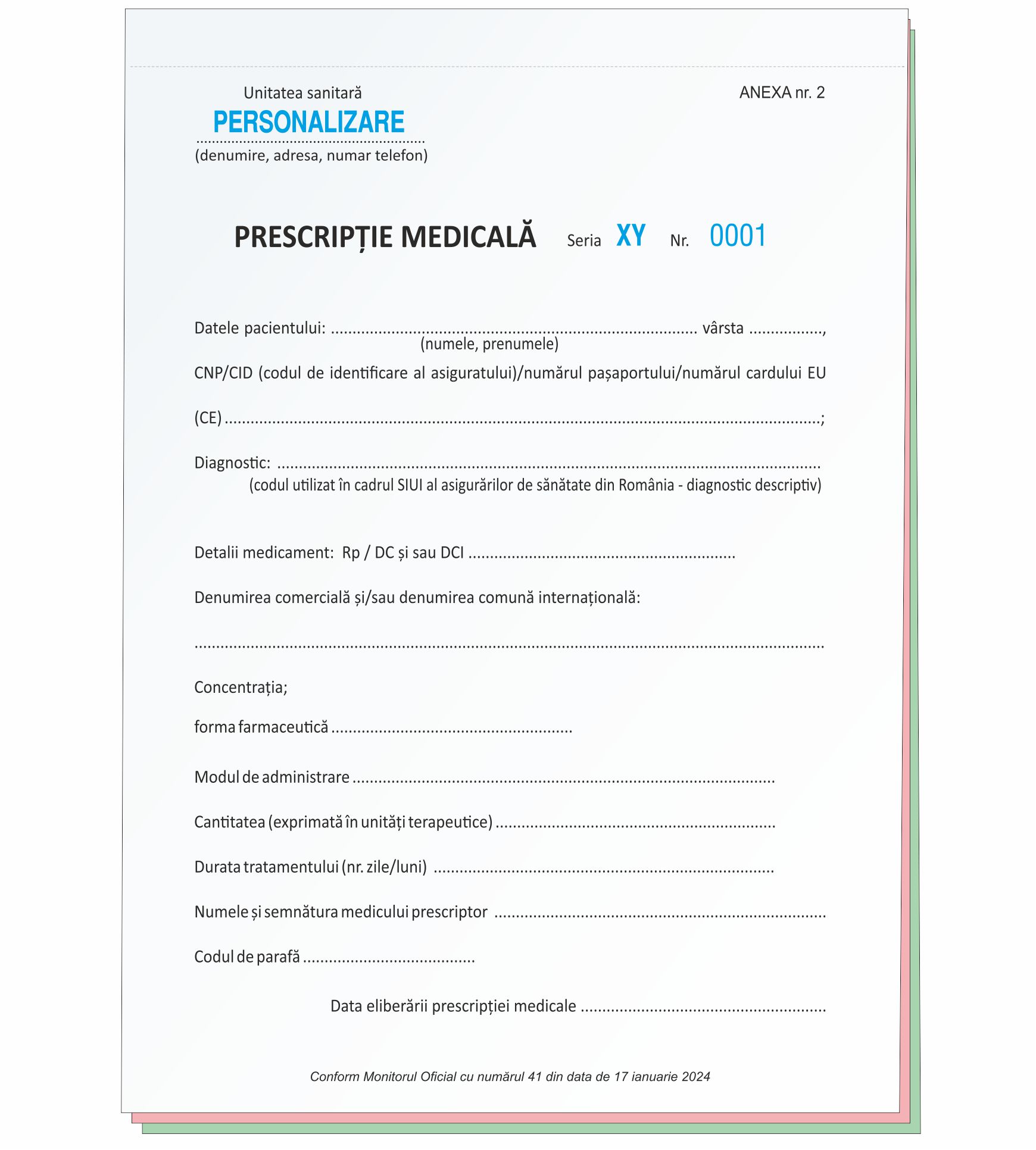Retete medicale personalizate - model nou special pentru prescriptii antibiotice (cerere oferta pe office@casatipografica.ro)