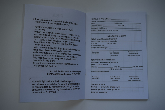 Fişă de instruire individuală privind securitatea şi sănătatea în muncă [3]