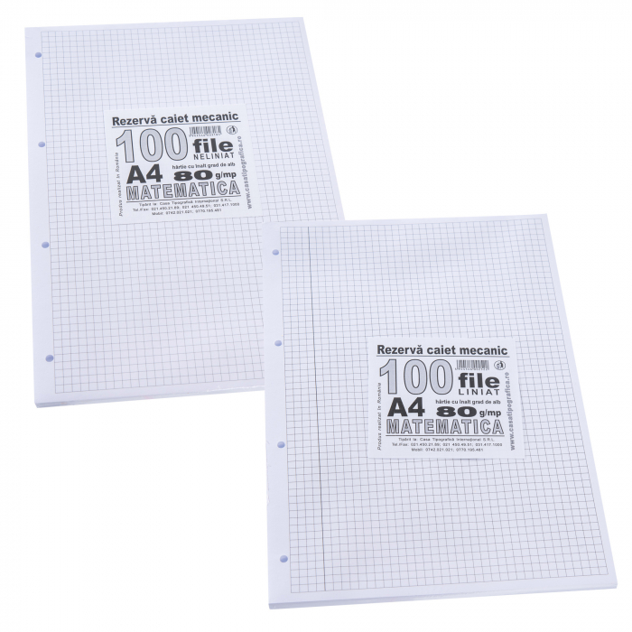 Rezervă de caiet mecanic A4 de matematică cu margine liniată [2]