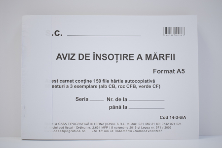 Formulare tipizate - Aviz de însoţire a mărfii A5