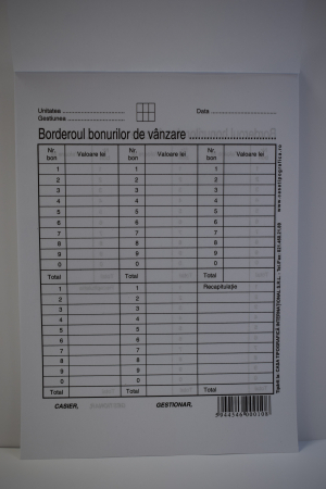Formulare tipizate - Borderoul bonurilor de vânzare
