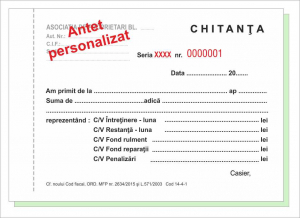Tipizate personalizate - Chitanţier A6 (tip 2) personalizat pentru asociaţii de proprietari (trebuie precizate datele complete aferente, eventual serie si numar)