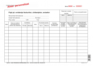 Tipizate personalizate - Fişă pentru evidenţa facturilor, chitanţelor, avizelor A4 personalizată (trebuie precizate datele complete aferente, eventual serie si numar)