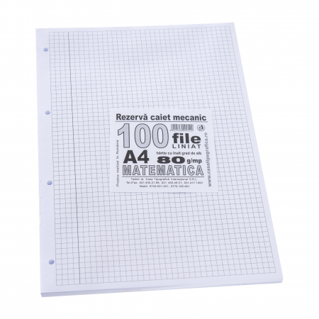 Caiete - Rezervă de caiet mecanic A4 de matematică cu margine liniată