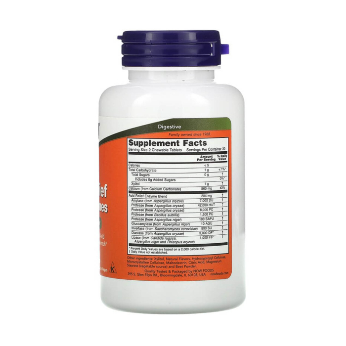 Acid Relief with Enzymes, NOW Foods, 60 Chewables [2]