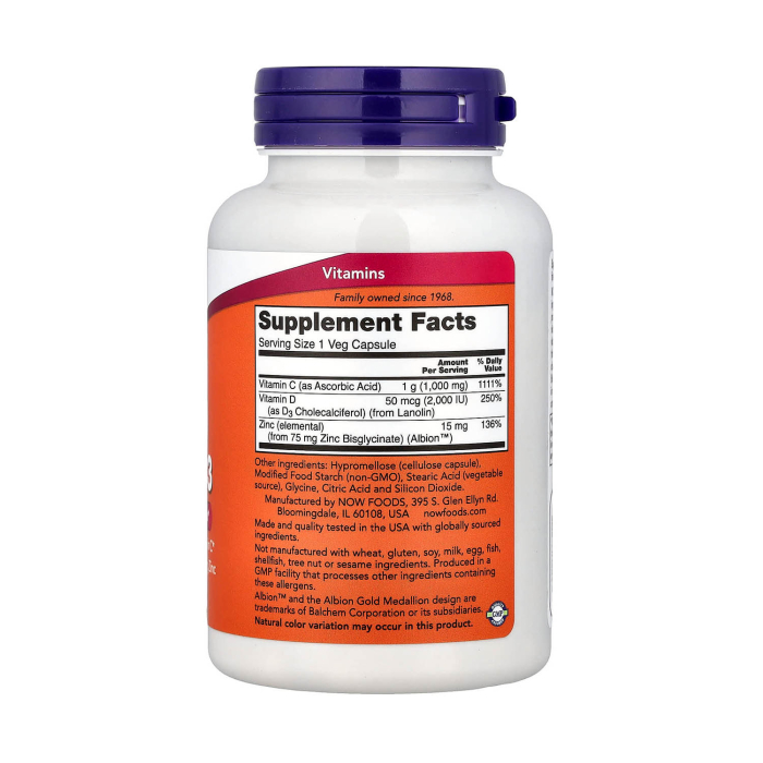 C-1000 Zinc & D-3, NOW Foods, 100 capsule [2]