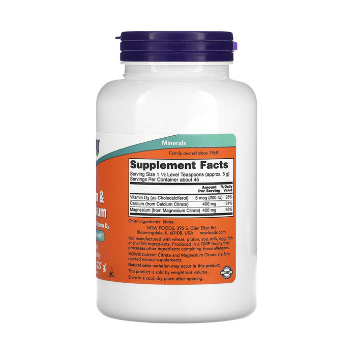 Calcium & Magnesium Citrate Powder with Vitamin D3, NOW Foods, 227g [2]