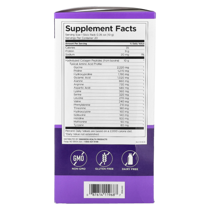 Collagen Peptides, Swanson, 20 Stick Packs x 10 g SW1968 [2]