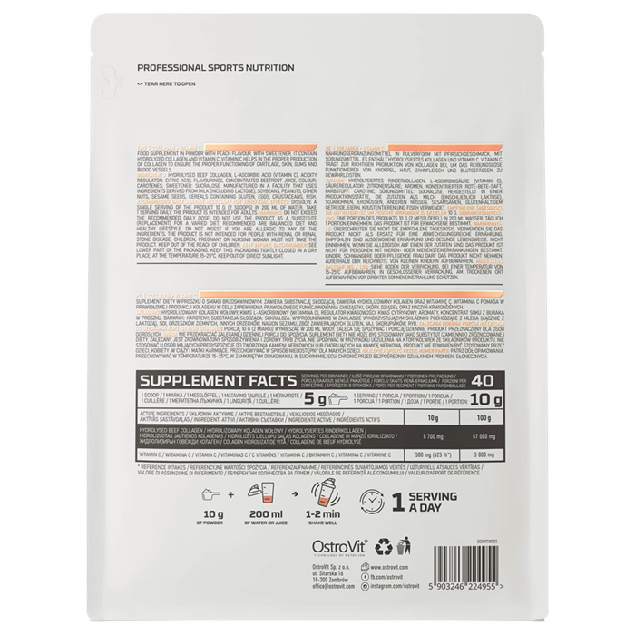 Collagen + Vitamin C, Aroma Piersica, OstroVit, 400g [2]