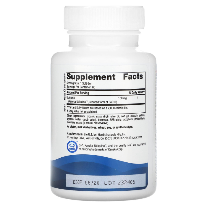 CoQ10 Ubiquinol, Kaneka, 100 mg, Nordic Naturals, 60 softgels [4]