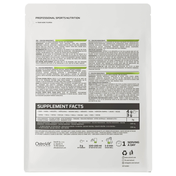 Creatine Monohydrate, Green Apple, OstroVit, 300g [3]
