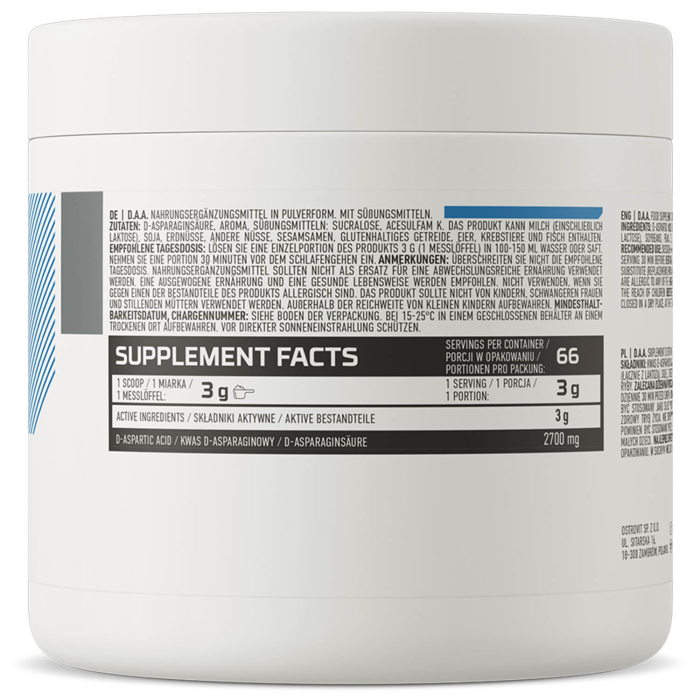 D.A.A. (D-aspartic acid) Powder, Raspberry Flavor, OstroVit, 200g [2]