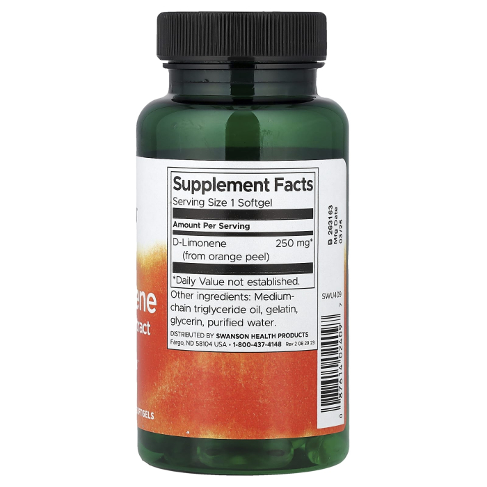 D-Limonene, Orange Peel Extract, 250 mg, Swanson, 60 softgels SWU409 [2]