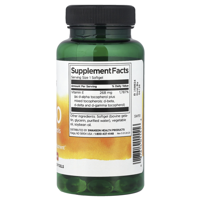 E-400, Mixed Tocopherols, 268 mg (400 IU), Swanson, 100 softgels SW151 [2]