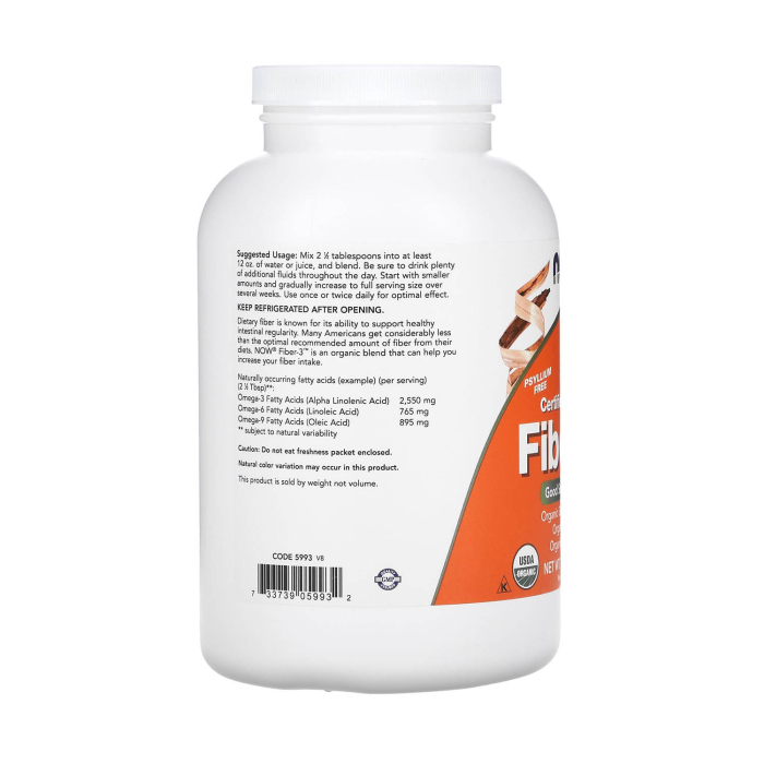 Fiber-3, Powder, Organic, NOW Foods, 454g [3]