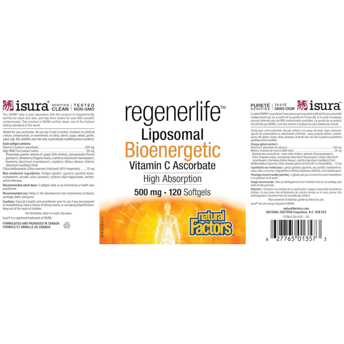 Liposomal Bioenergetic Vitamin C Ascorbate, 500 mg, Natural Factors, 120 softgels [2]