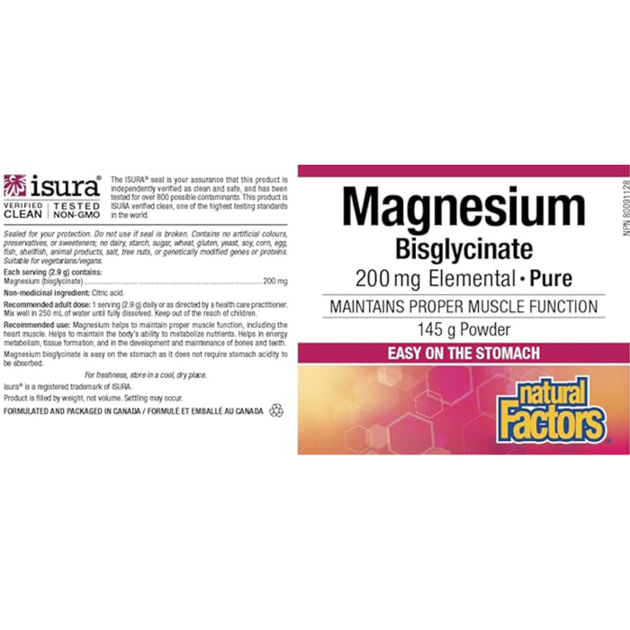 Magnesium Bisglycinate Powder, 200 mg, Natural Factors, 145g [2]