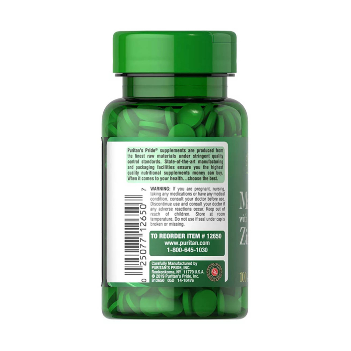 Magnesium with Zinc, Puritan's Pride, 100 tablete [3]