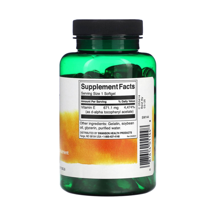 Natural Vitamin E, 1000 IU, Swanson, 100 Softgels SW144 [2]