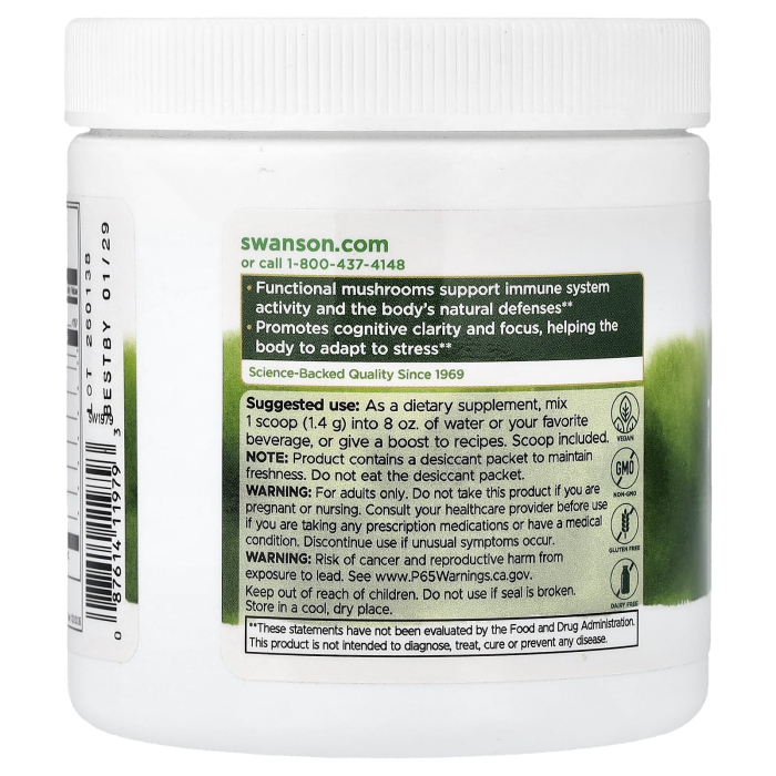 Organic 7 Mushroom Blend Powder, Swanson, 84g SW1979 [3]
